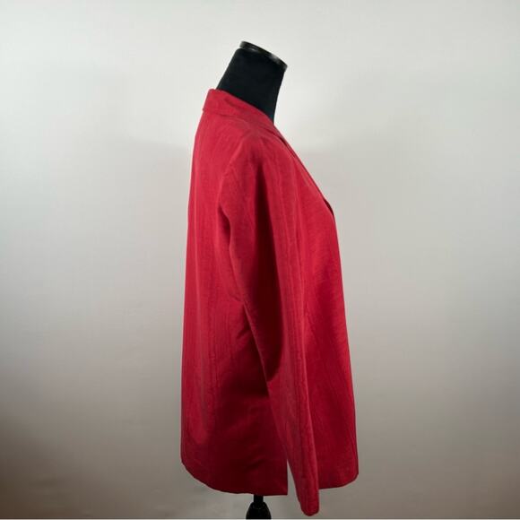 Lafayette New York148 Red Cotton Blend Open Front Boxy Short Pocket Jacket Size4 - Picture 2 of 9